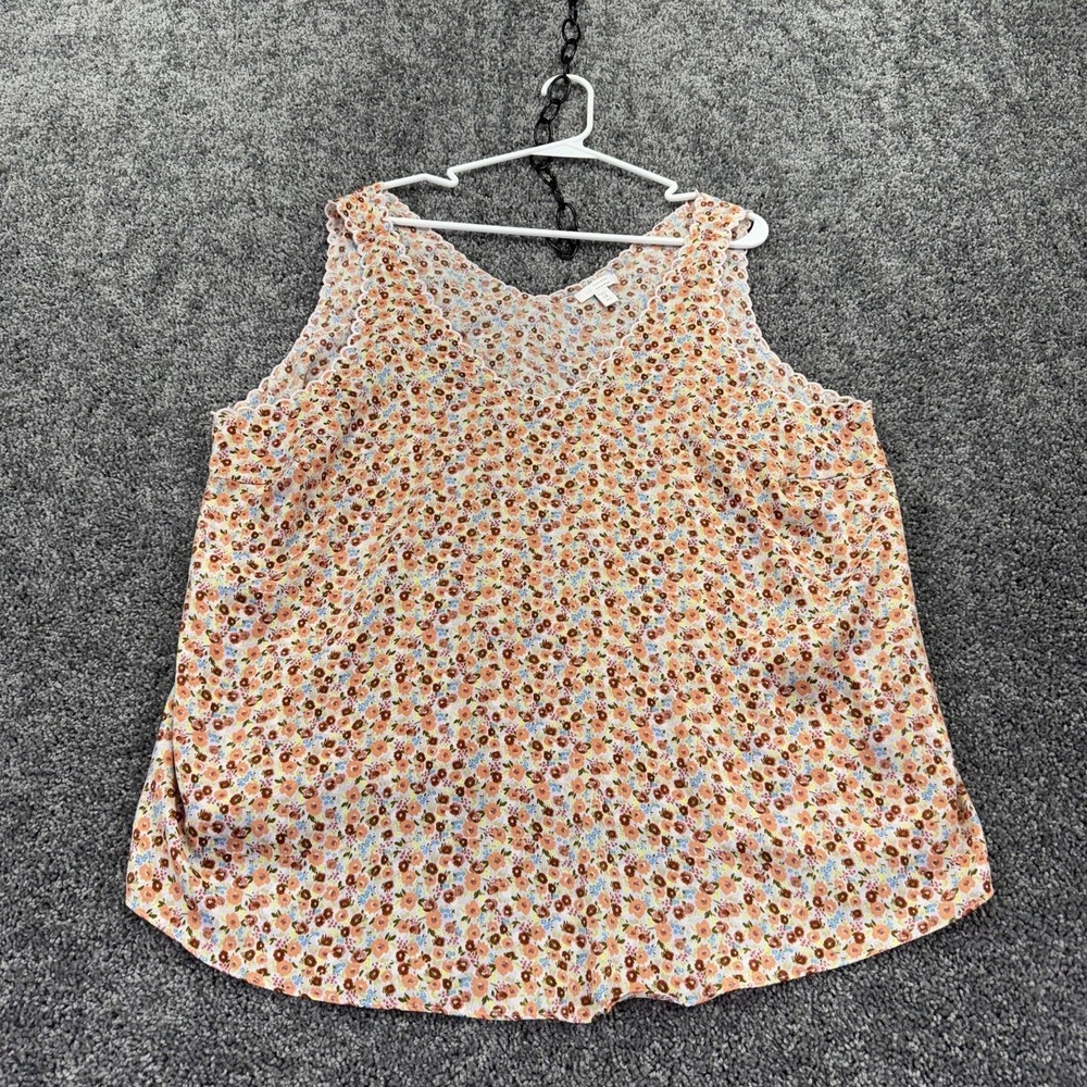 Lauren Conrad Tank Top Womens 1X Multicolor Floral V Neck Scallop Trim Camisole